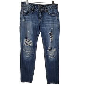 Silver Distressed Whiskering Distroyed Boyfriend Women's Jeans 28